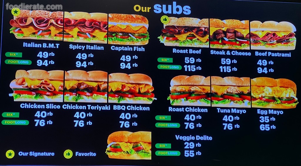 Menu Subway